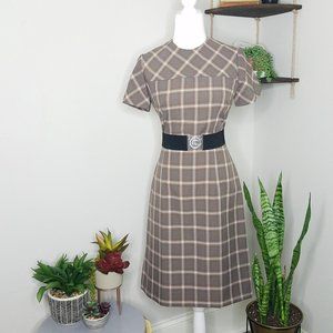 Vintage 1960's Rona New York Brown Plaid Dress